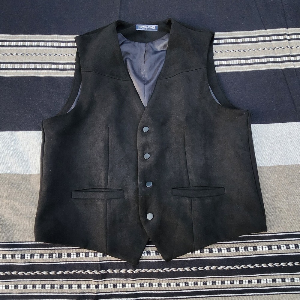 PJ Paul Jones Men's Dress Vest M Black Suede Look Adjustable Formal Waistcoat